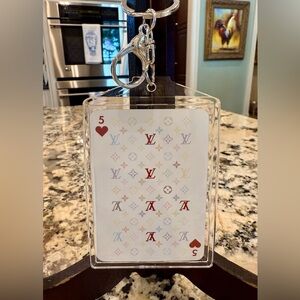 Authentic Louis Vuitton Playing Card Keychain or Accessory - Five of Hearts